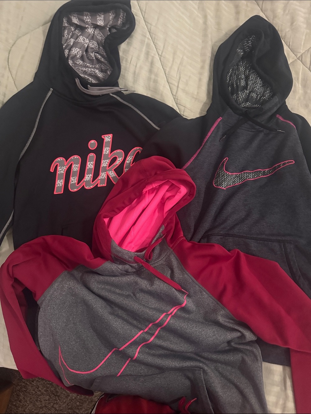 Nike Hoodies Trio in Black, Gray & Berry with Pink Accents